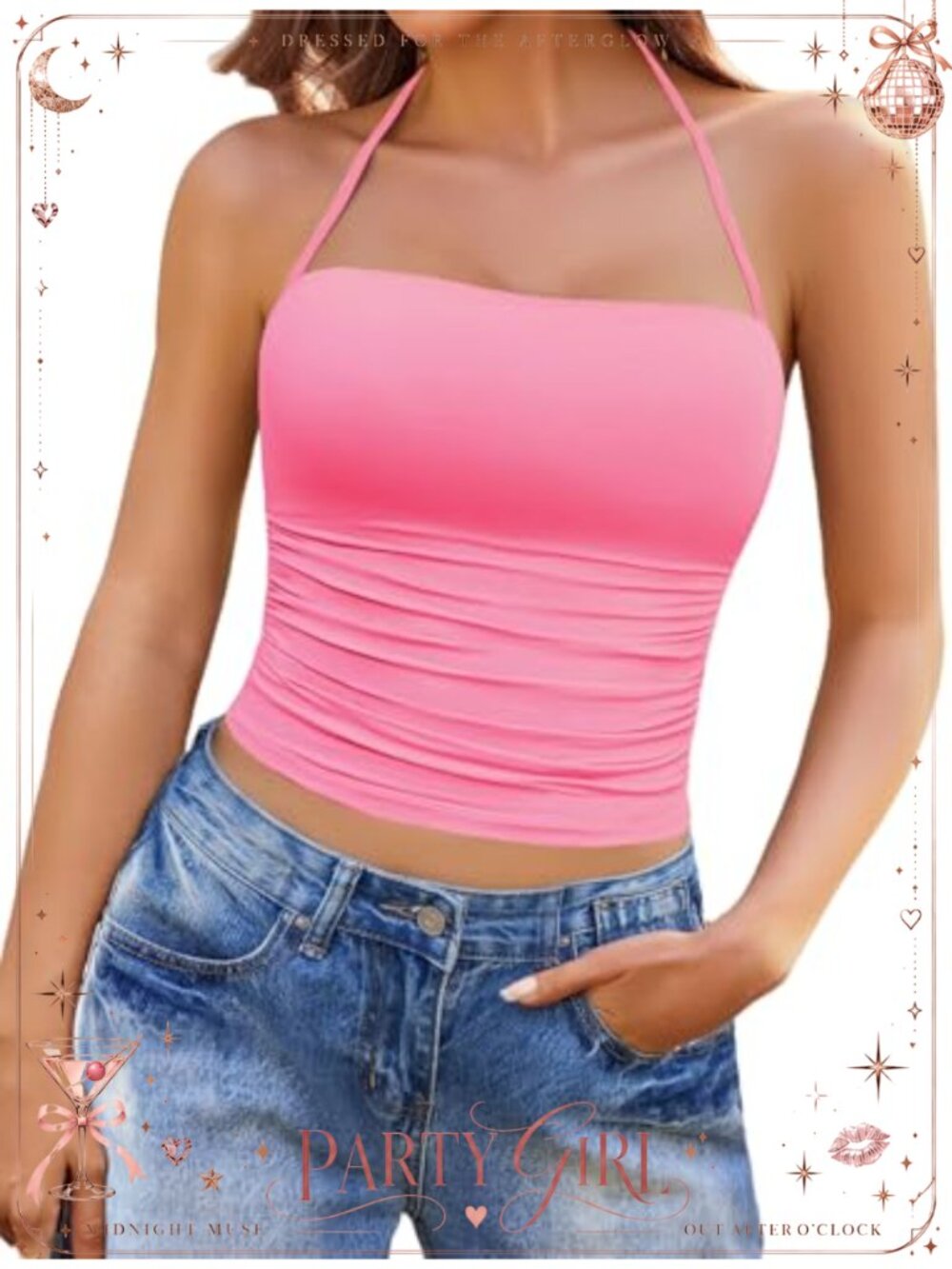 Double Lined Halter Crop Tank Top Sleeveless Ruched Slim Fit Cami Y2K